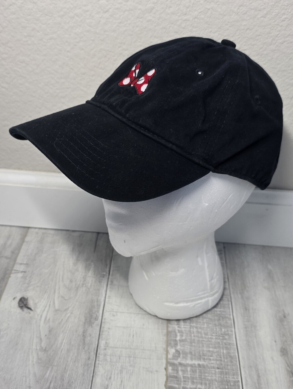 Disney Black Kids Baseball Hat with Red Polka Dot Bow Accent